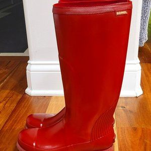 Sorel Joan Tall Rain Waterproof Boots-Shiny RED SIZE 8